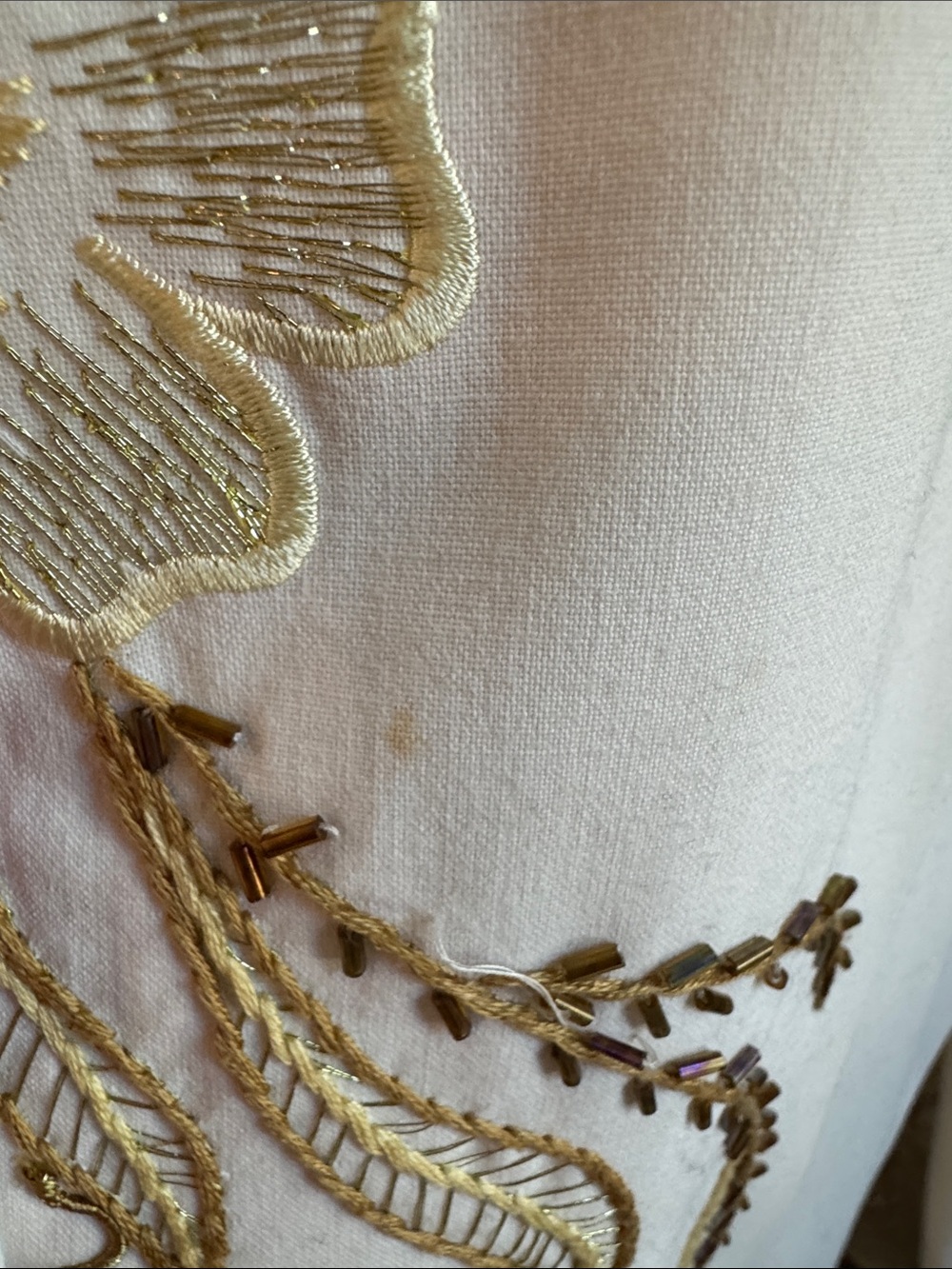 Cache White Wide Leg Pants with Gold Floral Embroidery - Picture 8 of 9